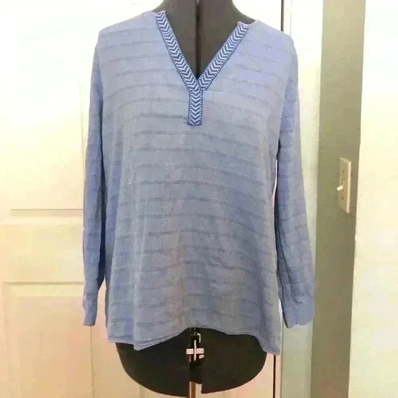 FADED GLORY FRENCH BLUE SUMMER TOP LONG SLEEVE LARGE - Picture 2 of 5